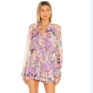 HEMANT & NANDITA Floral Long Sleeve Dress - Purple and Pink